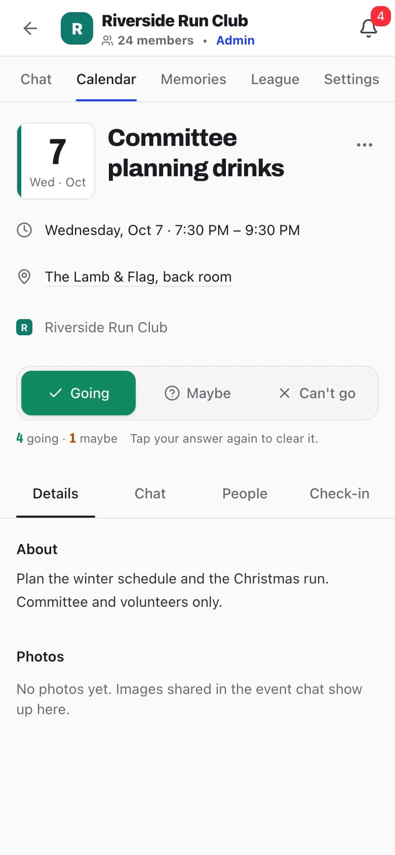 Invite-only event on a phone: Committee planning drinks on Wednesday, Oct 7 at The Lamb & Flag back room, for committee and volunteers only